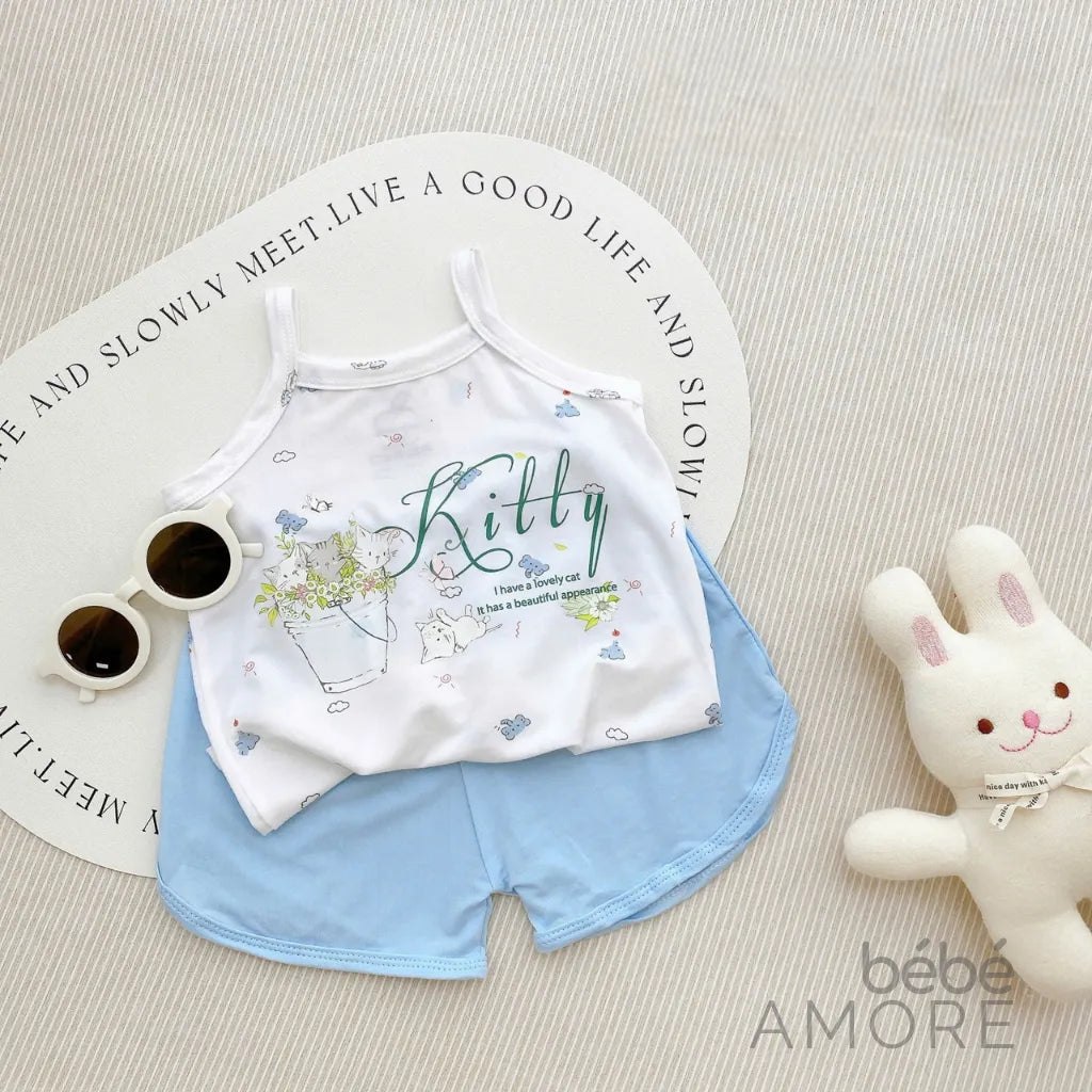 เซต 5 ชุด เสื้อสายเดี่ยวและกางเกงขาสั้นสำหรับเด็กผู้หญิง - ผ้า Petit เกรดพรีเมียม