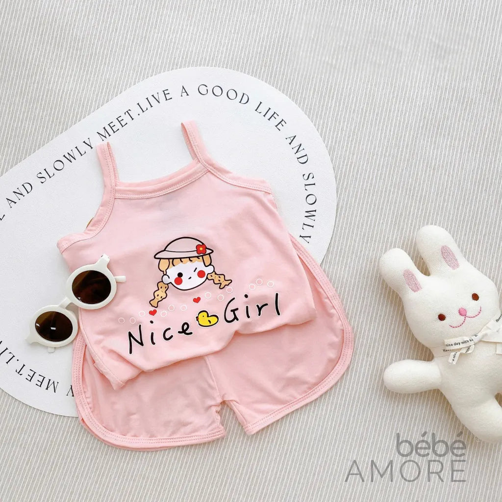 เซต 5 ชุด เสื้อสายเดี่ยวและกางเกงขาสั้นสำหรับเด็กผู้หญิง - ผ้า Petit เกรดพรีเมียม