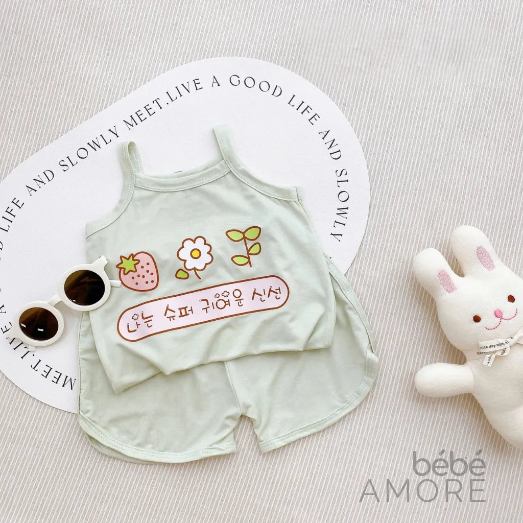 เซต 5 ชุด เสื้อสายเดี่ยวและกางเกงขาสั้นสำหรับเด็กผู้หญิง - ผ้า Petit เกรดพรีเมียม