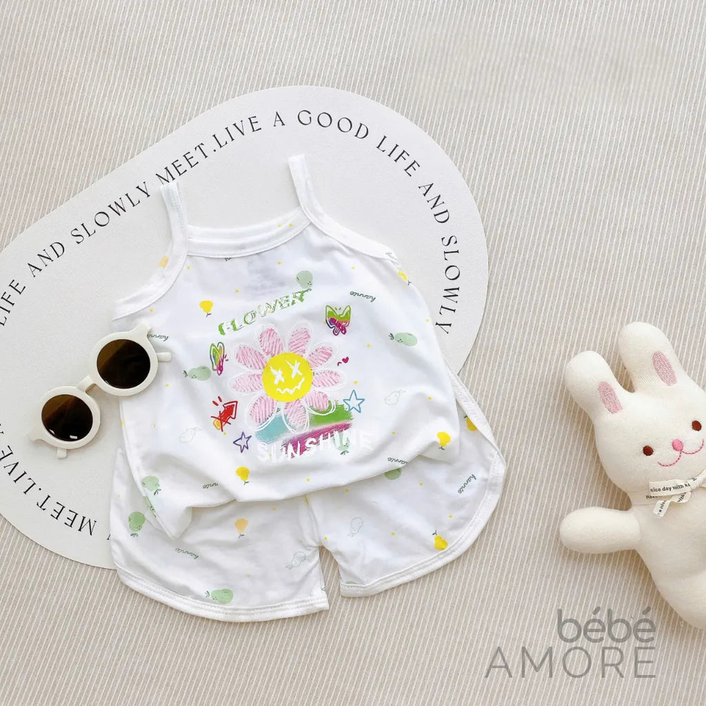 เซต 5 ชุด เสื้อสายเดี่ยวและกางเกงขาสั้นสำหรับเด็กผู้หญิง - ผ้า Petit เกรดพรีเมียม